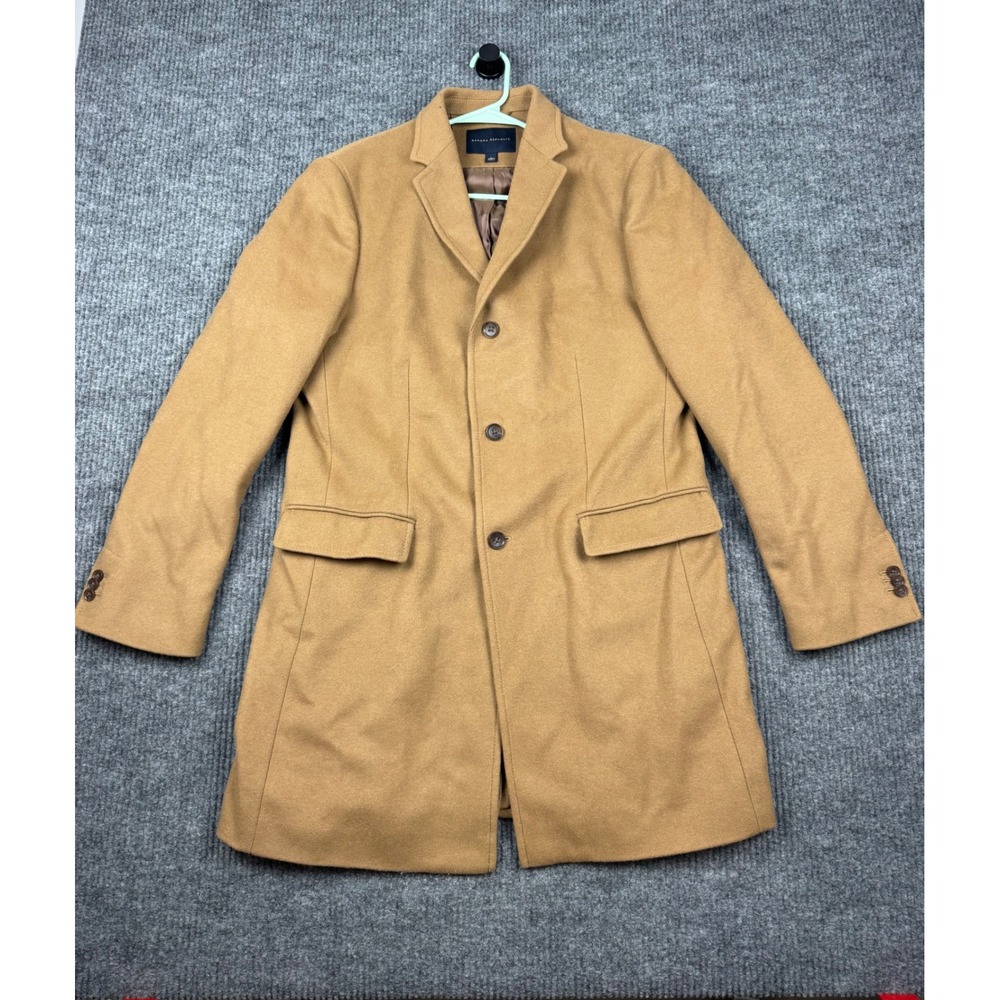 Banana Republic Mens Camel Tan Wool Blend 3 Button TopCoat Overcoat Large